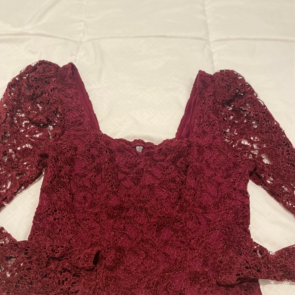 Anthropologie Sweetheart Lace Top Wine Long Sleeve - Picture 8 of 9